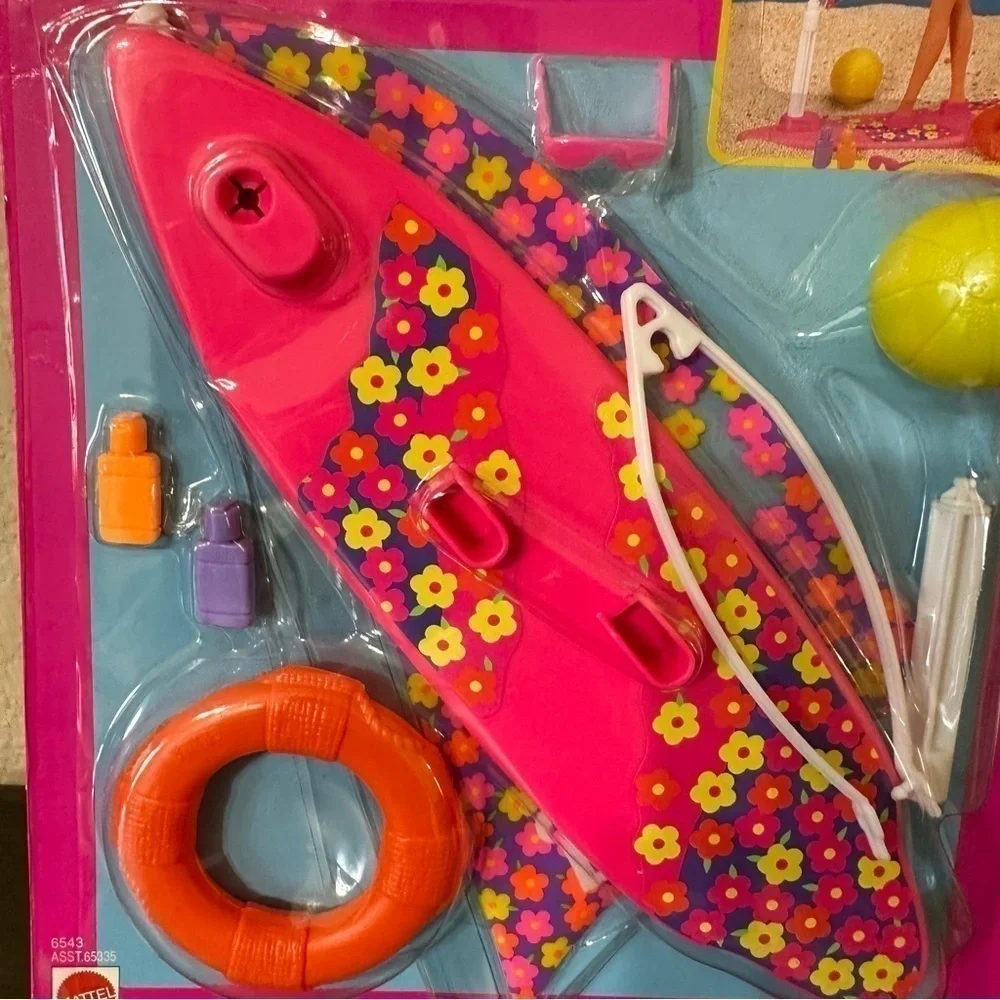 Barbie Surf Set Vintage 1993 Surfboard Beach Ball Tube Life Ring Sunglasses New